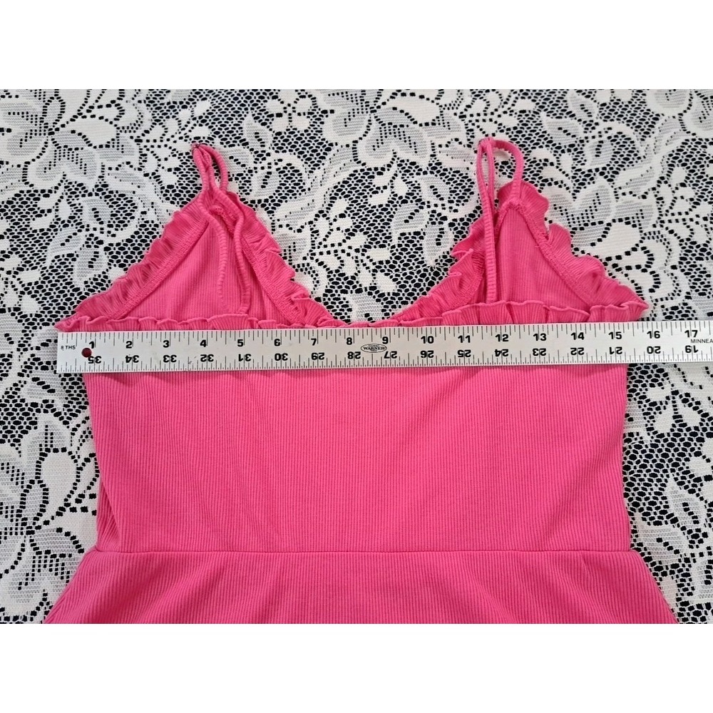 Future Collective Sundress M Pink Ribbed Knit Adjustable Straps Ruffle Details - Picture 6 of 9